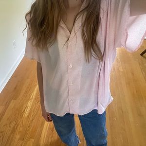 pink satin floral blouse